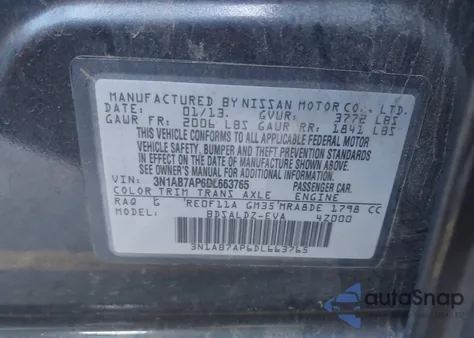 2013 Nissan Sentra Sv from USA, damaged, VIN 3N1AB7AP6DL663765